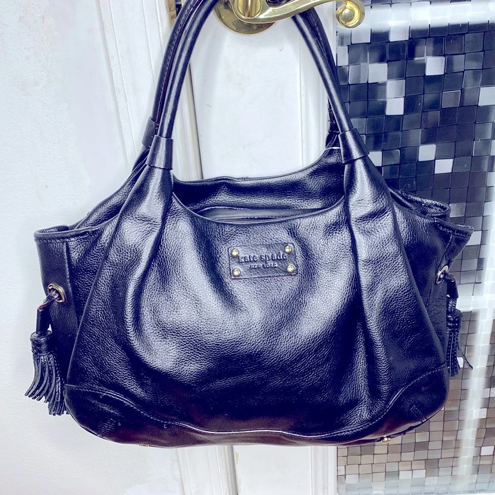 ♠️ Kate spade black leather large satchel bag gorgeous ♠️